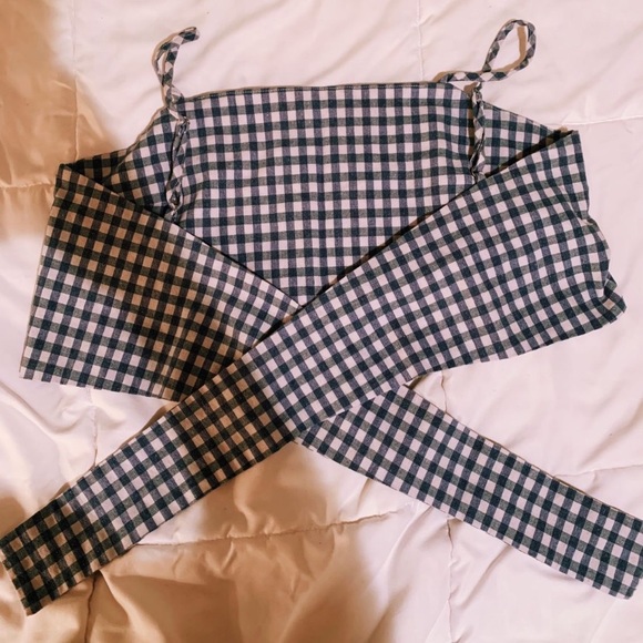PacSun Blue & White Checkered Crop Top - Picture 3 of 4